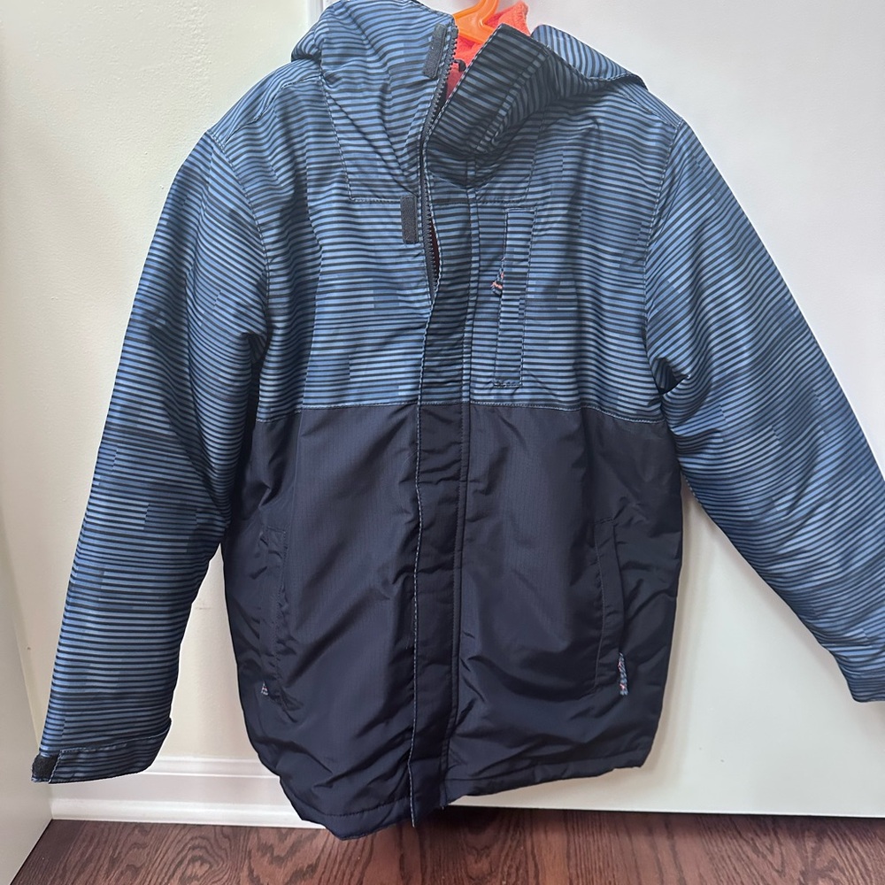 Children’s Place 3-in-1 Navy and Black Striped Winter Jacket (10-12)